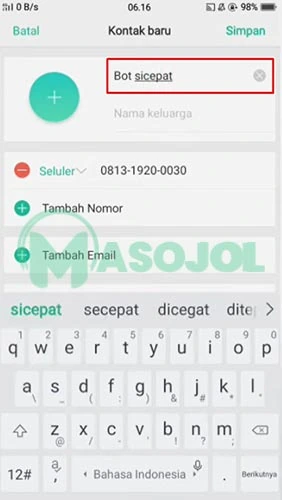 Cara Cek Resi SiCepat via WhatsApp Beri Nama Kontak
