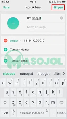 Cara Cek Resi SiCepat via WhatsApp Simpan Kontak SiCepat